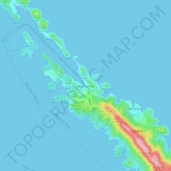 Mali Lošinj topographic map, elevation, terrain