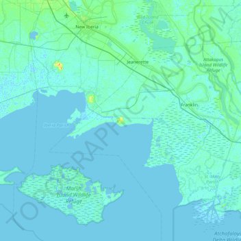 Cote Blanche Island topographic map, elevation, terrain