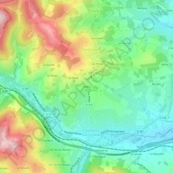 Vindry topographic map, elevation, terrain