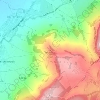 Shurdington Hill topographic map, elevation, terrain