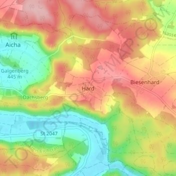 Hard topographic map, elevation, terrain