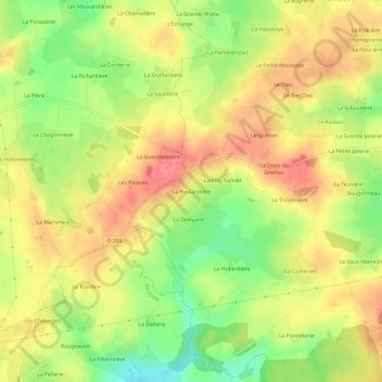 La Roulandière topographic map, elevation, terrain