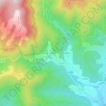 L'Elzière topographic map, elevation, terrain