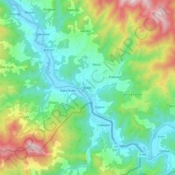 Rudo topographic map, elevation, terrain