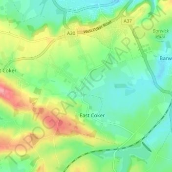 North Coker topographic map, elevation, terrain