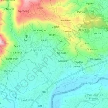 Jetis topographic map, elevation, terrain