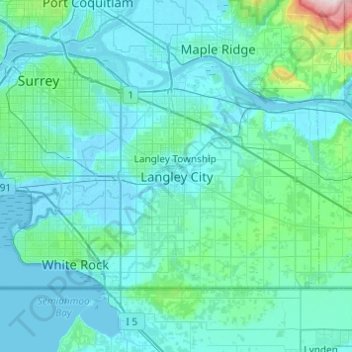 Langley City topographic map, elevation, terrain