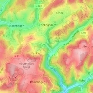 Kuhlbach topographic map, elevation, terrain