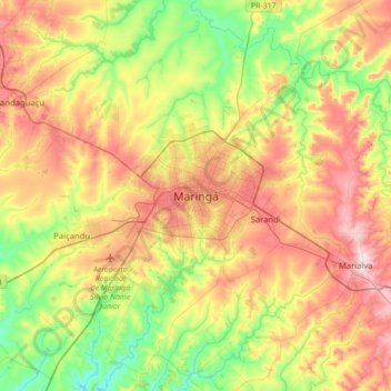 Maringá topographic map, elevation, terrain