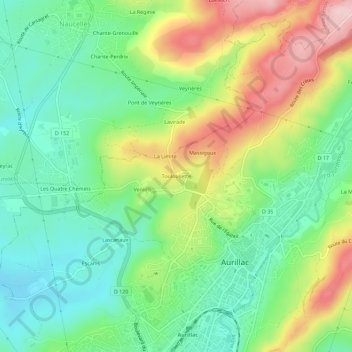Toulousette topographic map, elevation, terrain