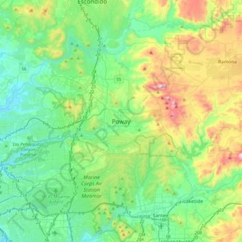 Poway topographic map, elevation, terrain
