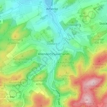 Allendorf (Sauerland) topographic map, elevation, terrain