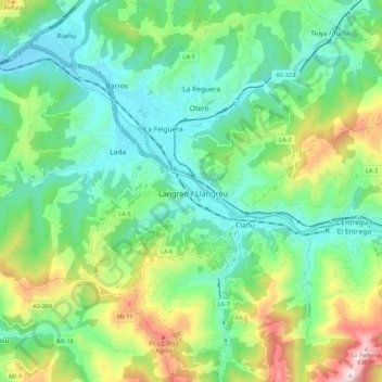 Langreo topographic map, elevation, terrain