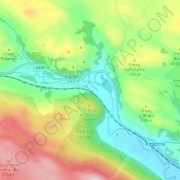 Dalmore topographic map, elevation, terrain