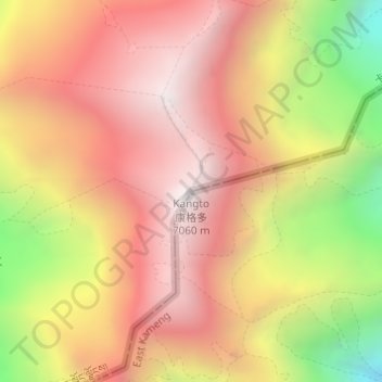 Kangto topographic map, elevation, terrain