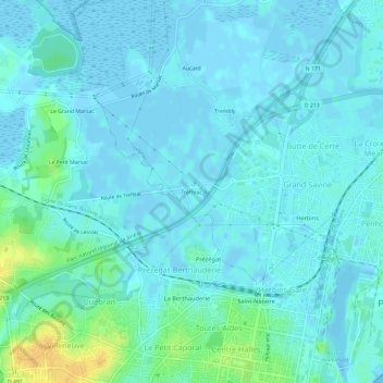 Trefféac topographic map, elevation, terrain