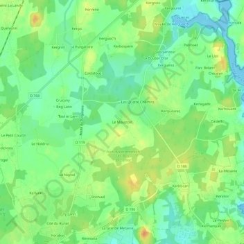 Le Moustoir topographic map, elevation, terrain