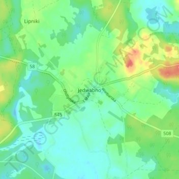 Jedwabno topographic map, elevation, terrain