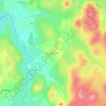 Rieutort d'Aubrac topographic map, elevation, terrain