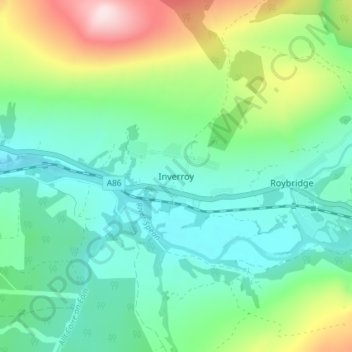 Inverroy topographic map, elevation, terrain