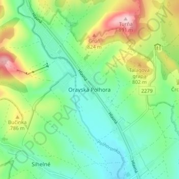 Oravská Polhora topographic map, elevation, terrain