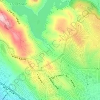 Lake Chabot - Main Entrance topographic map, elevation, terrain