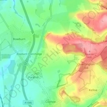 Old Quarrington topographic map, elevation, terrain