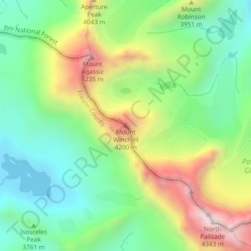 Mount Winchell topographic map, elevation, terrain