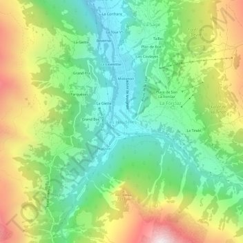 Les Haudères topographic map, elevation, terrain