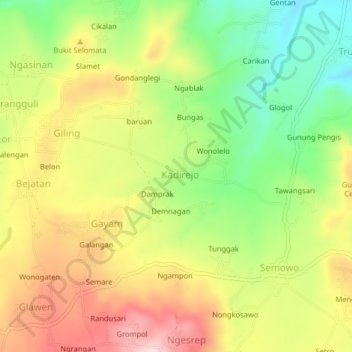 Kadirejo topographic map, elevation, terrain