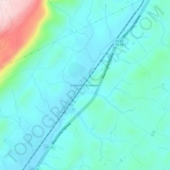 Evensville, Tennessee topographic map, elevation, terrain
