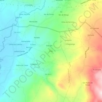 Triós topographic map, elevation, terrain