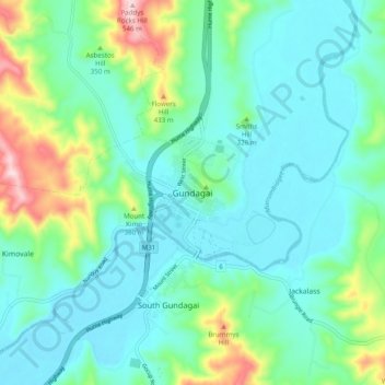 Gundagai topographic map, elevation, terrain