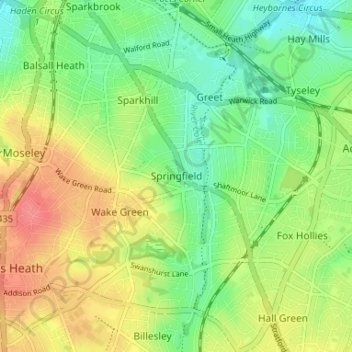 Springfield topographic map, elevation, terrain