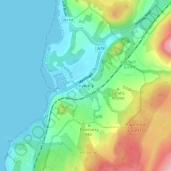 Inverkip topographic map, elevation, terrain