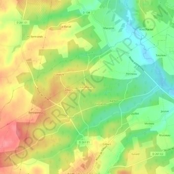 Les Potiers topographic map, elevation, terrain
