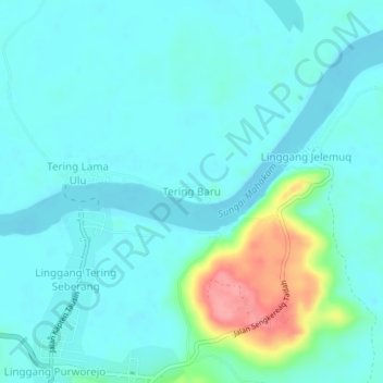 Tering Baru topographic map, elevation, terrain
