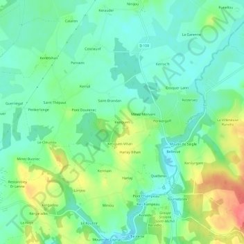 Keriguen topographic map, elevation, terrain
