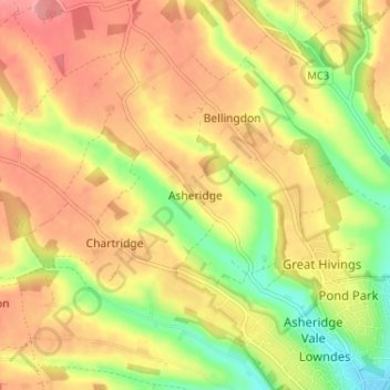 Asheridge topographic map, elevation, terrain