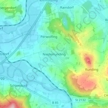 Niederrunding topographic map, elevation, terrain