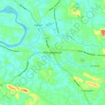 Perumbavoor topographic map, elevation, terrain