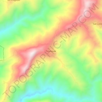 Totoltepec topographic map, elevation, terrain