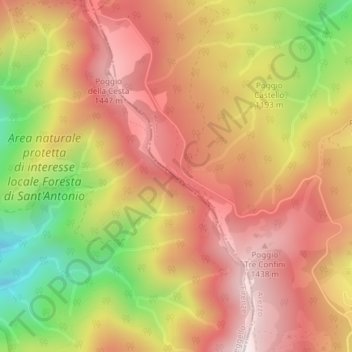 Varco di Reggello topographic map, elevation, terrain