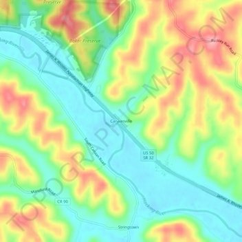 Canaanville topographic map, elevation, terrain