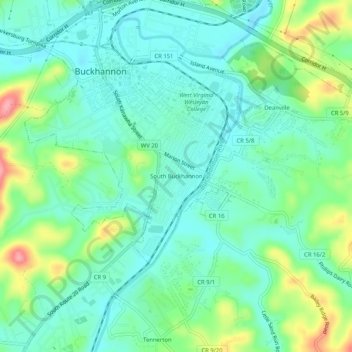 South Buckhannon topographic map, elevation, terrain
