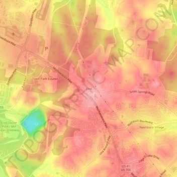 Una topographic map, elevation, terrain