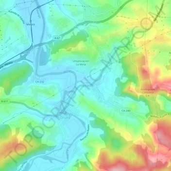 Arce topographic map, elevation, terrain
