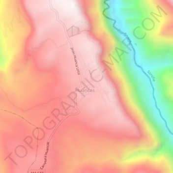 Huancas topographic map, elevation, terrain