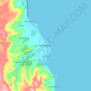 Malitbog topographic map, elevation, terrain