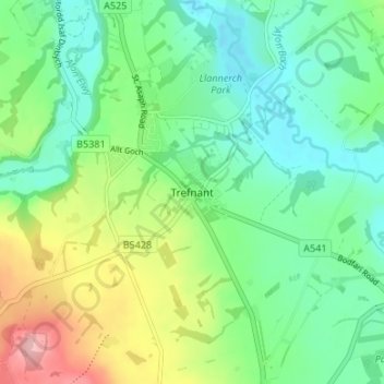 Trefnant topographic map, elevation, terrain